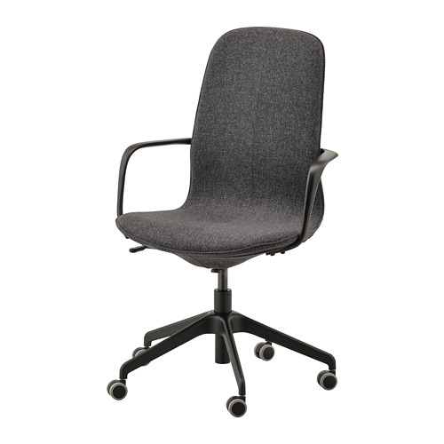 Kursi Ikea LÅNGFJÄLL Highback Armrest+Roda Abu-hitam
