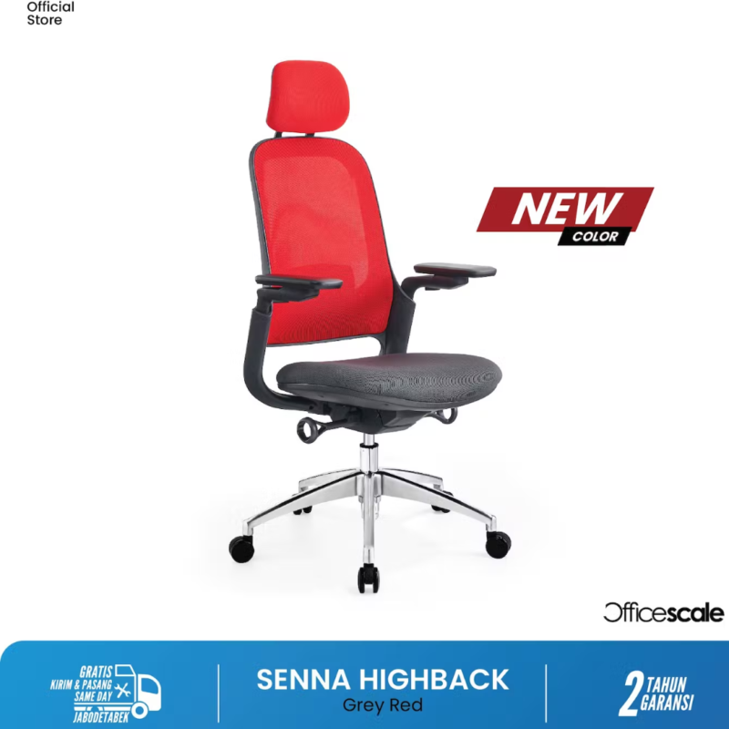 Kursi Officescale SENNA HIGHBACK GREY RED CHAIR